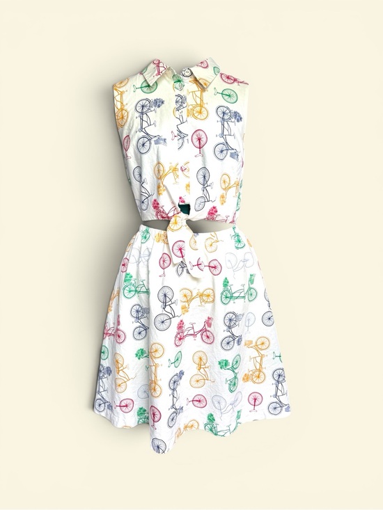 Modcloth Dresses & Skirts - NWOT ModCloth White Midi Dress with Multicolor Bicycle Print